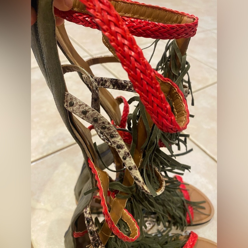Aldo Tharesa Gladiator Fringe Boho Flat Western Festival Cowgirl Sandals 7.5 - Picture 11 of 15